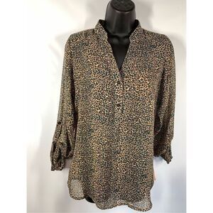 5--- Daytrip Buckle Sheer Lace Back Blue Black Brown Cheetah Blouse Size Small